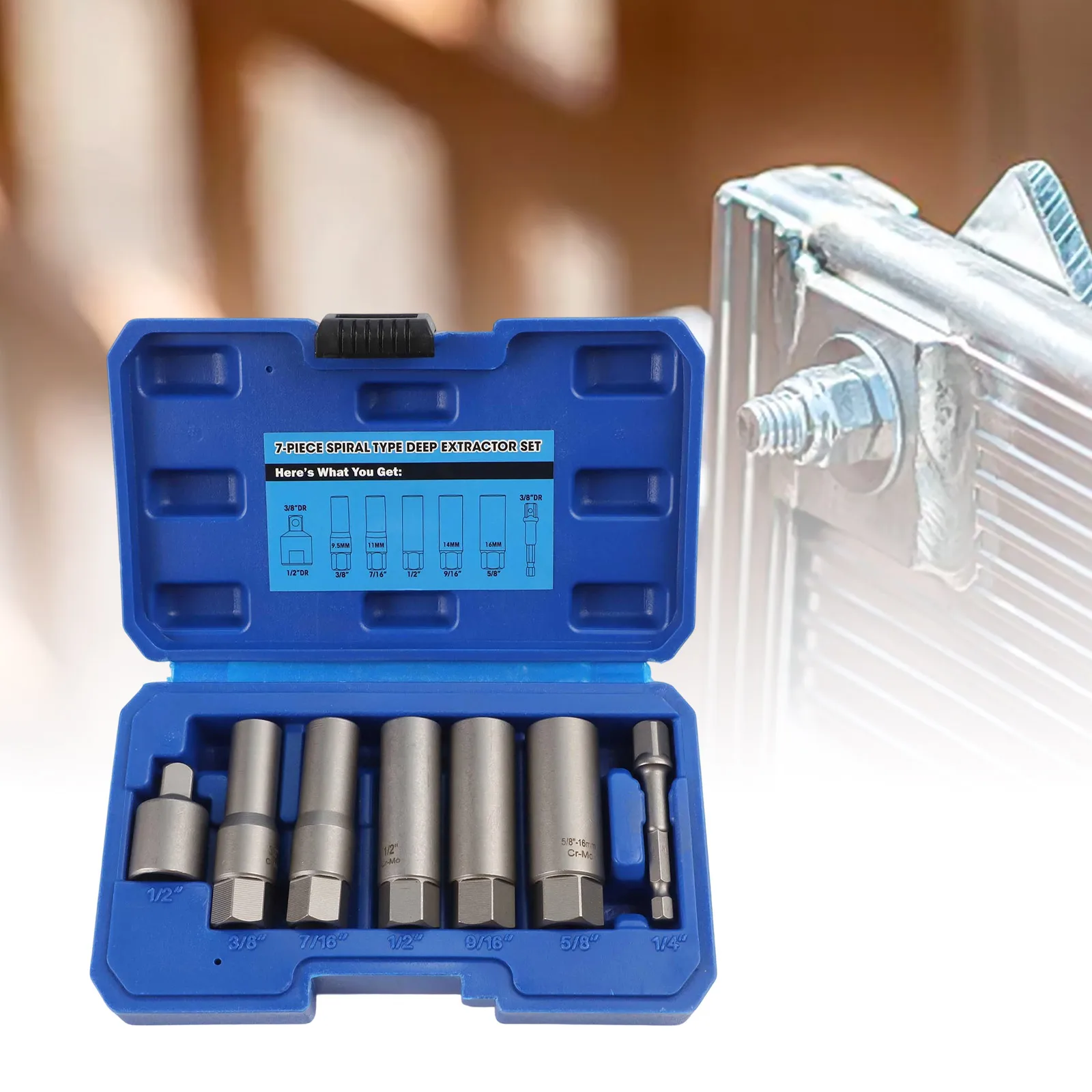 

7/11Pc Socket Wrench Locking Wheel Nut Bolt Stud Extractor Remover 3/8in Adapter Tamper Press Batch Sleeve Set Auto Repair Tool