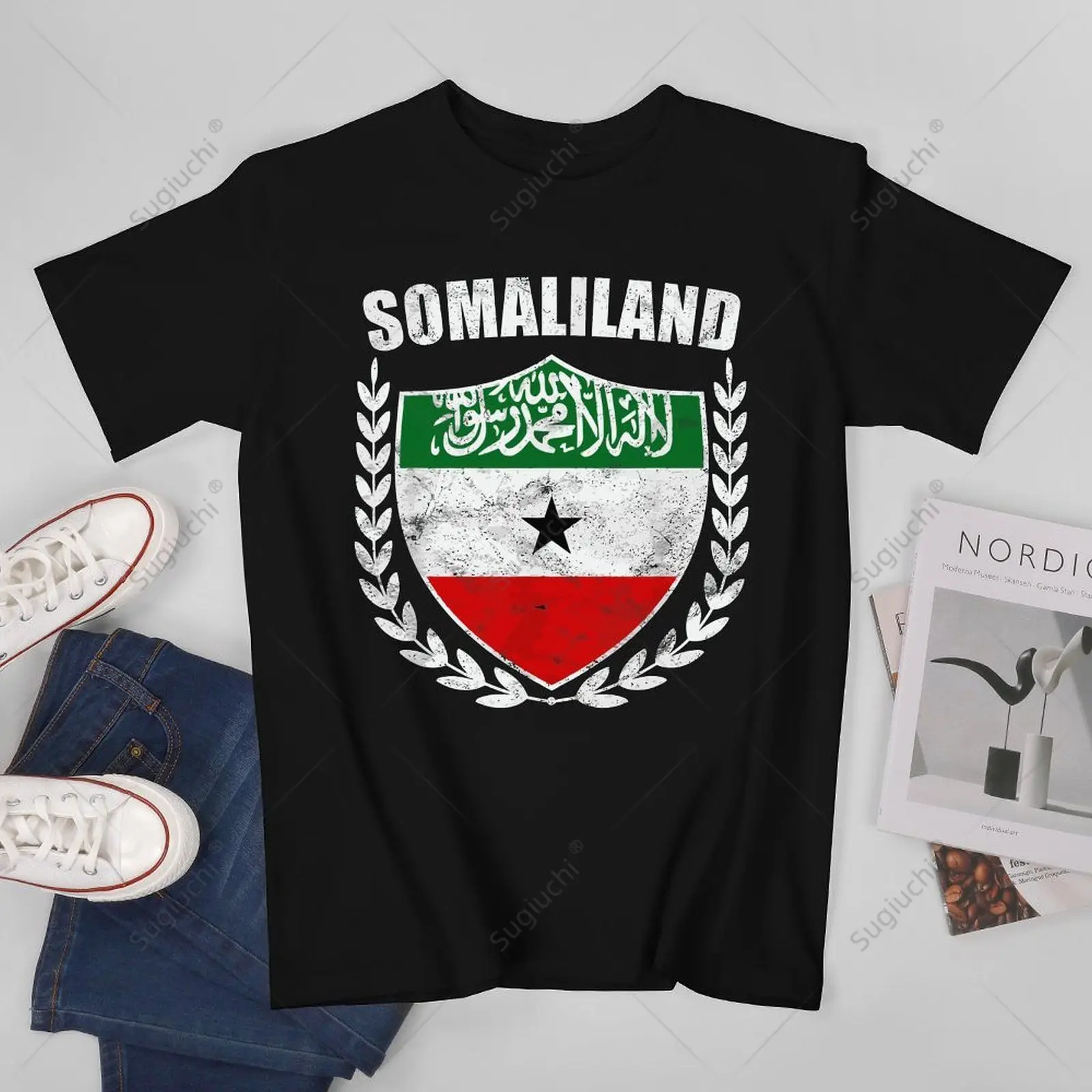 Unisex Men Vintage Somaliland Flag Shield Tshirt Tees T Shirts Women Boys 100% Cotton T-Shirt