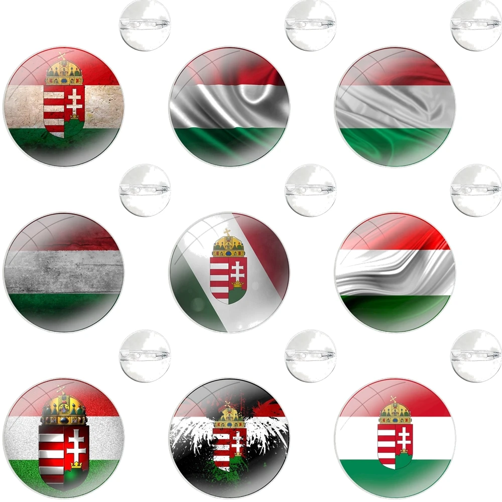 Glass Dome Brooches Shirt Lapel Bag Cute Badge Pins For Clothes Hat Accessories Hungary Hungarians Flag