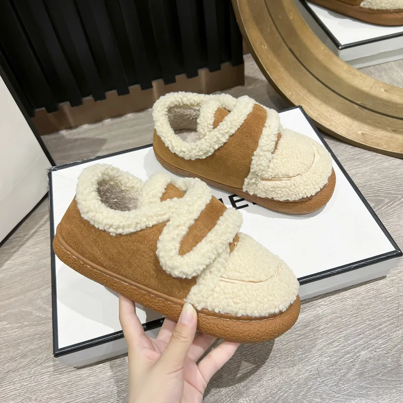 Cute Lamb Wool Women Cotton Outdoor Shoes Non Slip Thick Plush Winter Comfort Non Slip snow boots Plush Fur Indoor Home Slippers