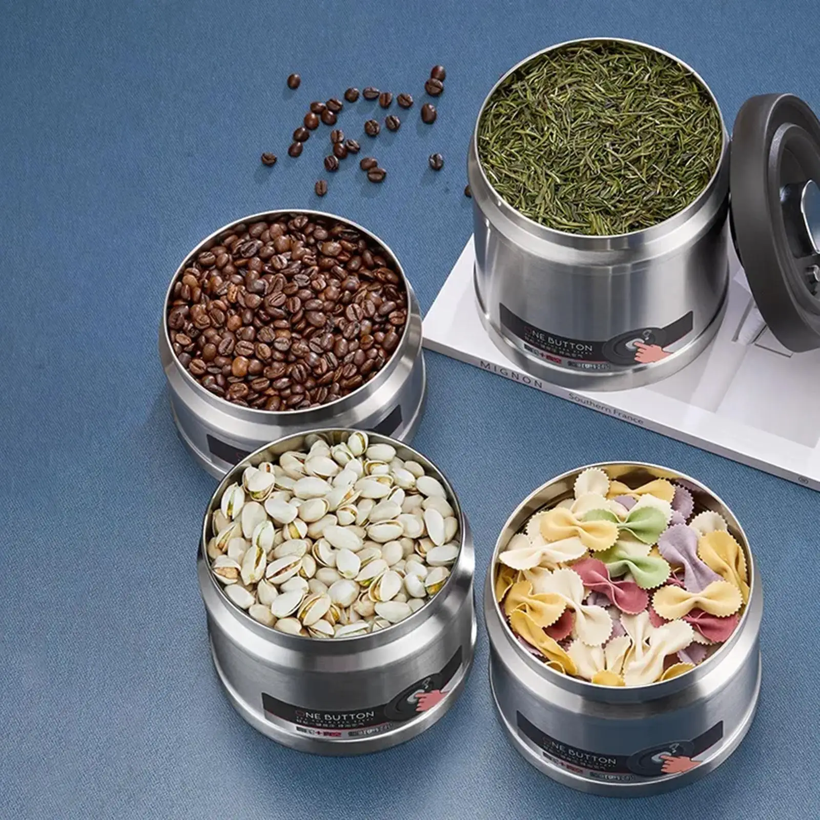 Stainless Steel Coffee Canister Coffee Storage Container Multipurpose Vacuum Sealed Jug for Grain Rice Snack Coffee Beans