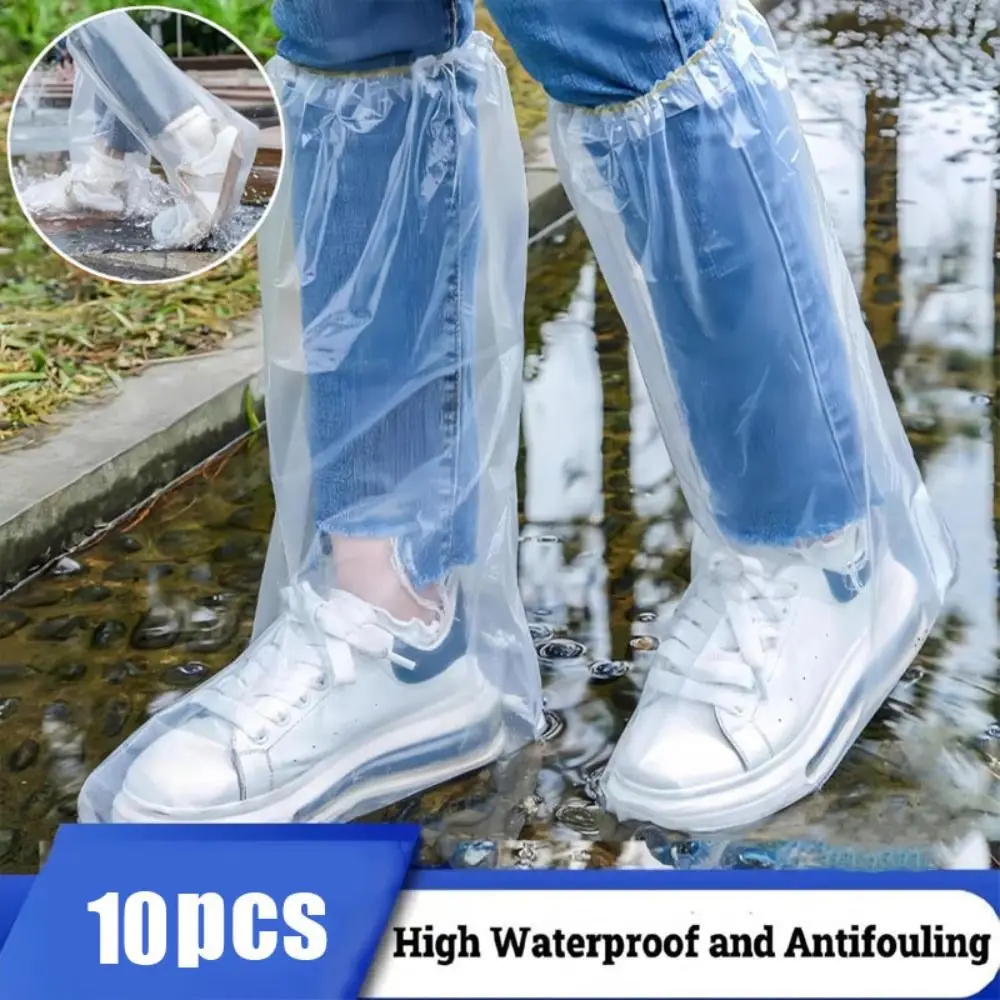 10Pcs Waterproof Rain Shoes Cover Thickened Non-slip Foot Cover with Rubber Band Transparent Disposable Shoe Cover Outdoor