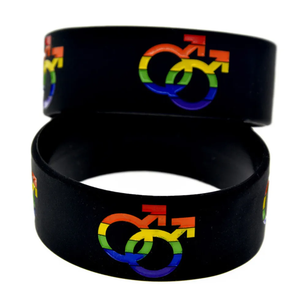 Silicone Pride Bracelets 2 Pack Embossed Gender Symbol Rainbow Wristbands Flexible Unisex Graduation Gift