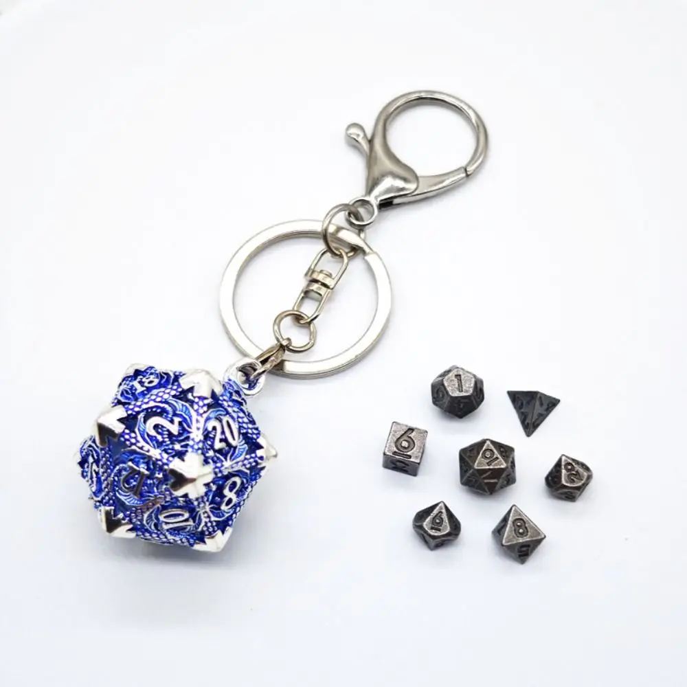 1 Set 20-sided Hollow Metal Dice Keychain DND TRPG Hollow Metal Dice Keyring Mini Exquisite Polyhedral Dice Keychain Girl Boy