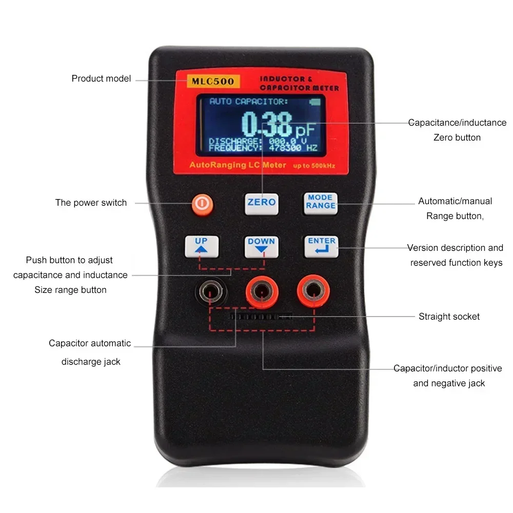 MLC500 Digital LC RC Capacitance Inductance Meter 500KHz Professional LCD Oscillation Multimeter 0.01PF 100MF SMD Clip Option