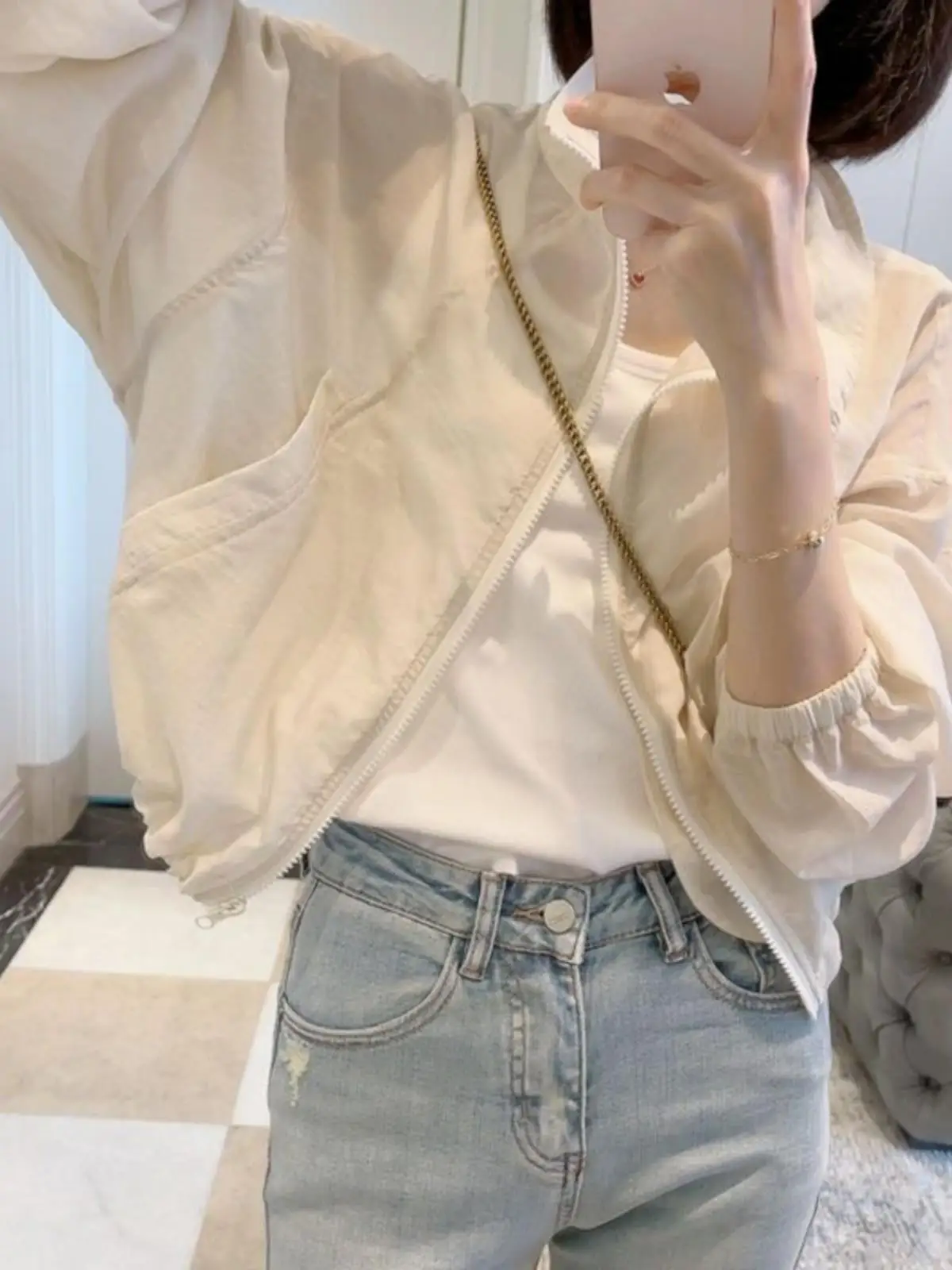 

Summer Women's Casual Loose Thin Breathable Faion ort Coat Sun Protection irt Sli Top Small Size Long Sve Zipper