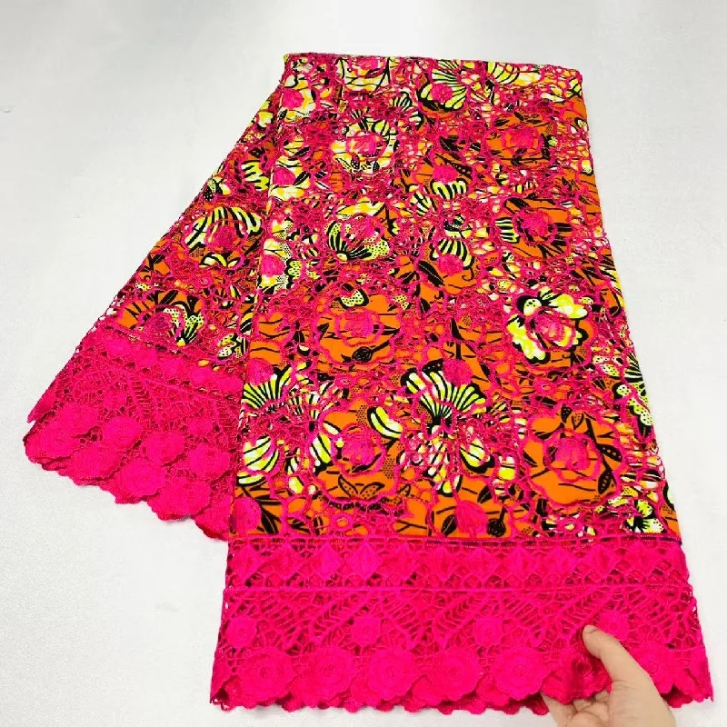 

5 Y High Huality Ankara Fabric African Real Guipure Lace Wax Print 100% Cotton Soft Tissus Embroidery For Sewing Material K80904