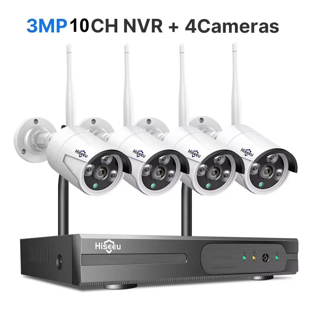 Hiseeu 3/5MP WiFi CCTV Camera Beveiligingssysteem IR Nachtzicht Bullet Camera Set 10CH NVR Draadloos CCTV Surveillance Systeem