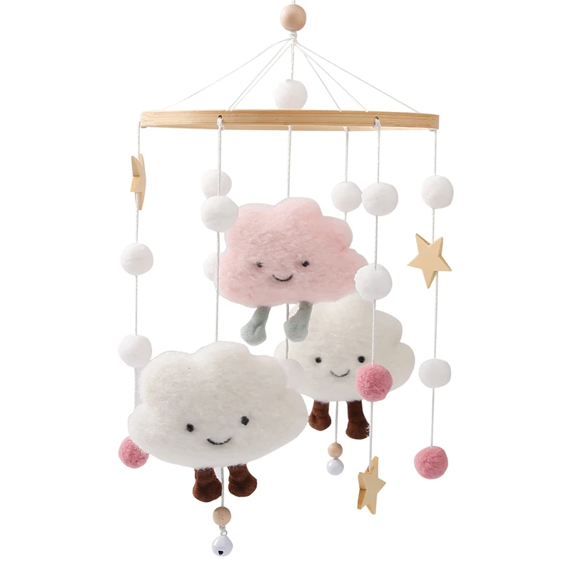 아기 나무 딸랑이 침대 벨, 부드러운 펠트 만화 구름 별 걸이식 장난감, 아기 침대 펜던트 모바일 장난감, 거치대 브래킷, 유아 선물