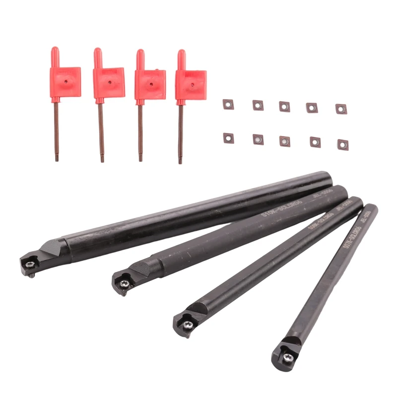 LICG 4 Set Of 7/8/10/12Mm Sclcr Lathe Boring Bar Tool Holder+10Pcs Ccmt 0602 Inserts