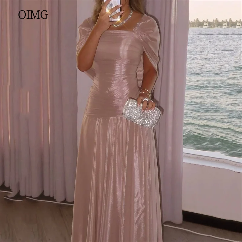 

OIMG Trendy A Line Prom Gowns Square Neck Pleated Party Gown Floor Length Evening Dress vestidos de festa Customized