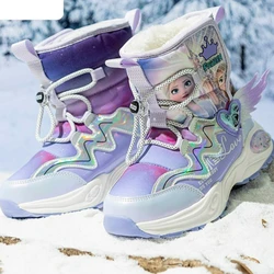 Disney Girl Lisa Princess Frozen Snow Boots Cold Warm Winter Children's Leather Fur Integrated Cotton Shoes Ankle Boots Size 27-