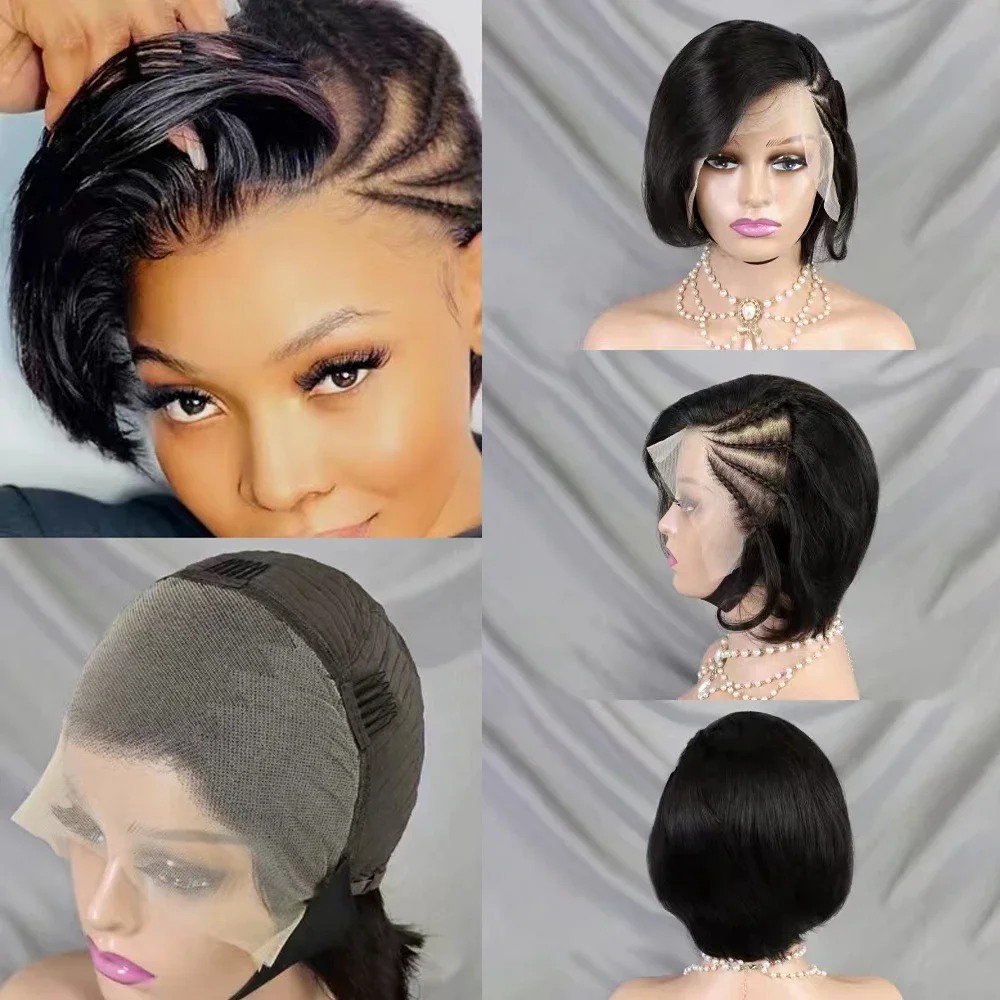 

Full Lace Human Hair Wigs Brazilian Transparent Straight Lace Frontal Human Hair Wigs for Women Pre Plucked Short Bob Wig