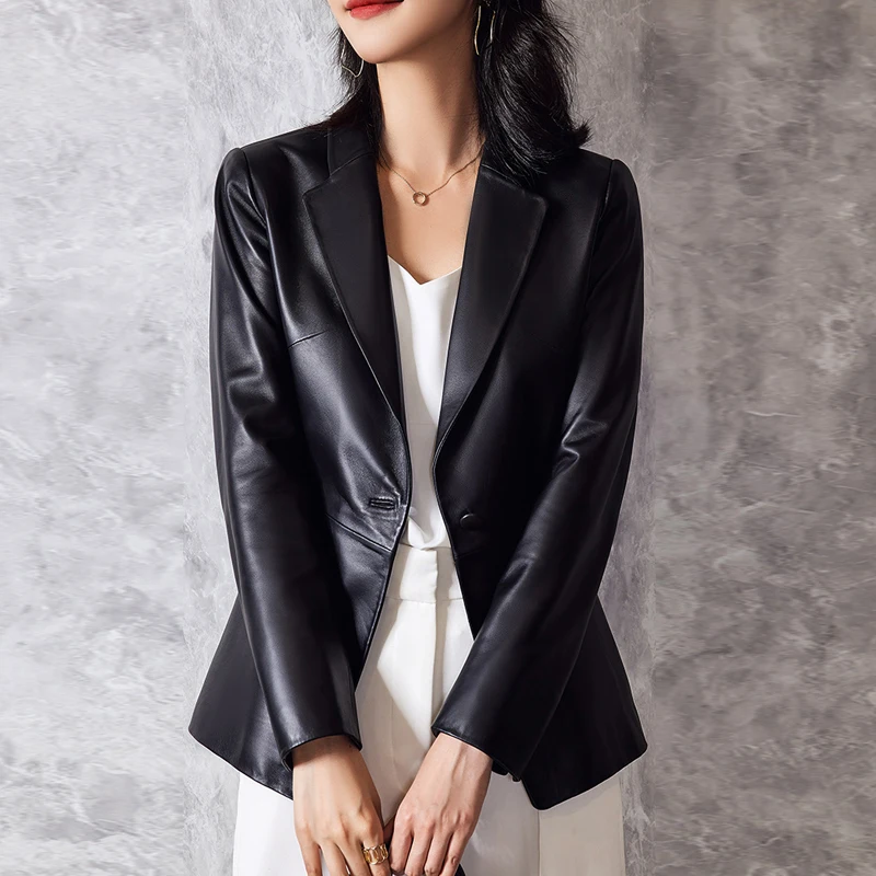 XS-3XL 100% 정품 가죽 여성 블레이저 재킷 패션 OL 스타일 싱글 버튼 첫 번째 레이어 양피 여성 블레이저 코트 2025