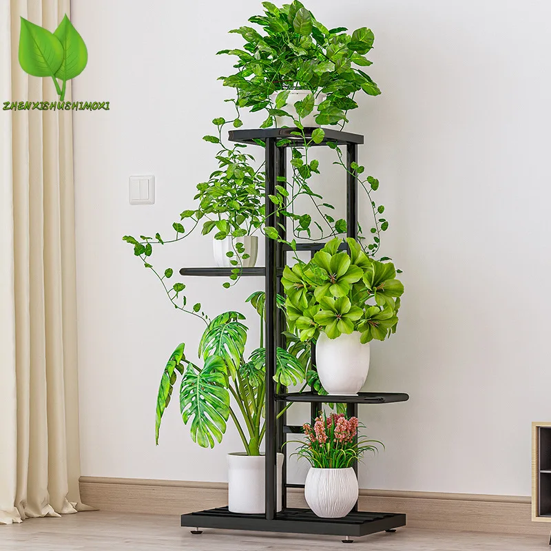 Metal Flower Pot Holder, Flowerpot Shelf, 4 Tier, 5 Potted Plant Stand, Storage Rack, Display Stand for Indoor Garden Decor