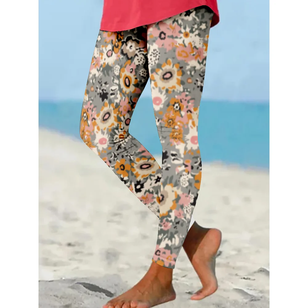 Summer Flora Print Pants Streetwear Women Sexy Leggings Yoga Pants Women Y2k Trousers Fitness Gym Push Up Leggings Pantalones