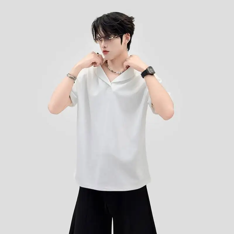 Summer New Men's Short-Sleeve Polo Shirt Single Button Simple Solid Color Male Tees Loose Casual Trend Tops FB47