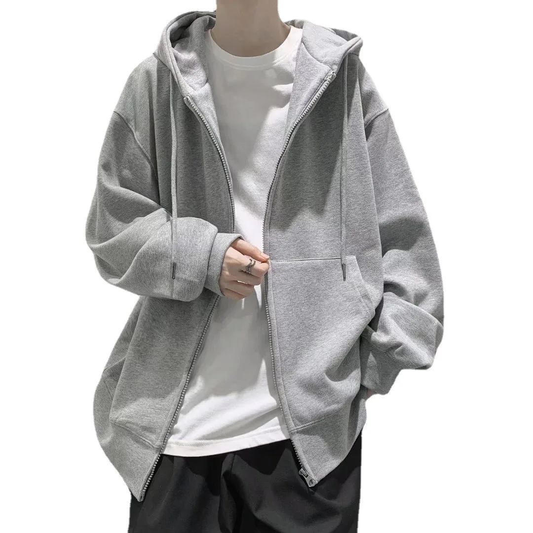 Solid Color Hoodie Men Casual Zipper Coats Korean Fashion Autumn and Winter Oversize Hoodies Mens Clothing Outerwear Jacket