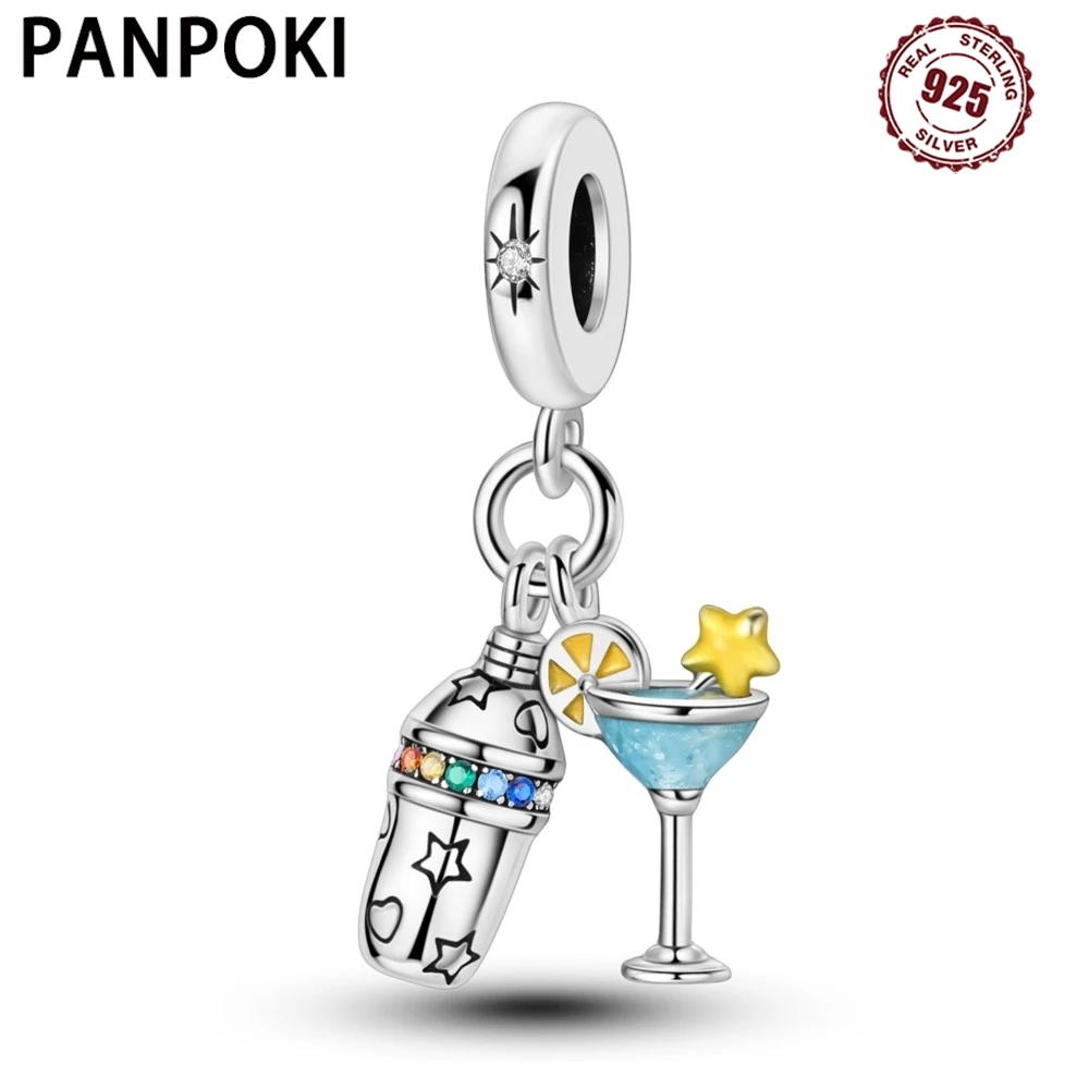 

PANPOKI 925 Sterling Silver Bartender Cocktail Glass Cup Pendants Bracelet Charms Jewelry Party Beads DIY Trendy Gifts