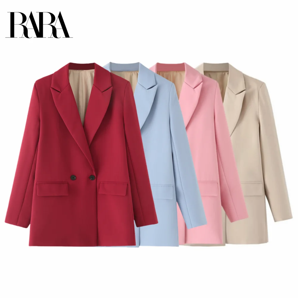 

2024 RARA new women's classic style flap pocket straight double-breasted suit jacket casual commuting career