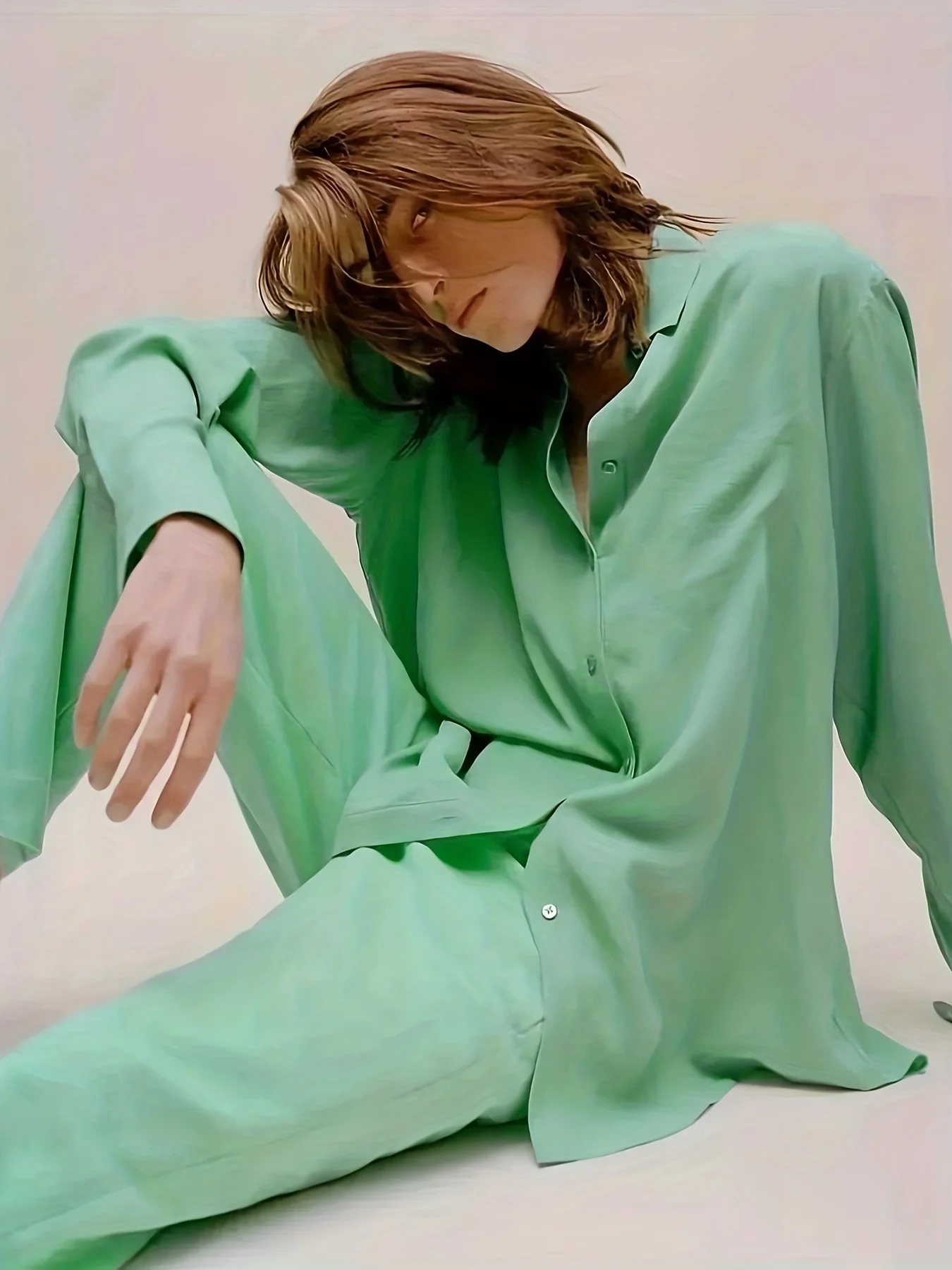 

Большой размер, комплект из 2 предметов, рубашка большого размера, широкие брюки, женская повседневная одежда для дома, бесплатная доставка