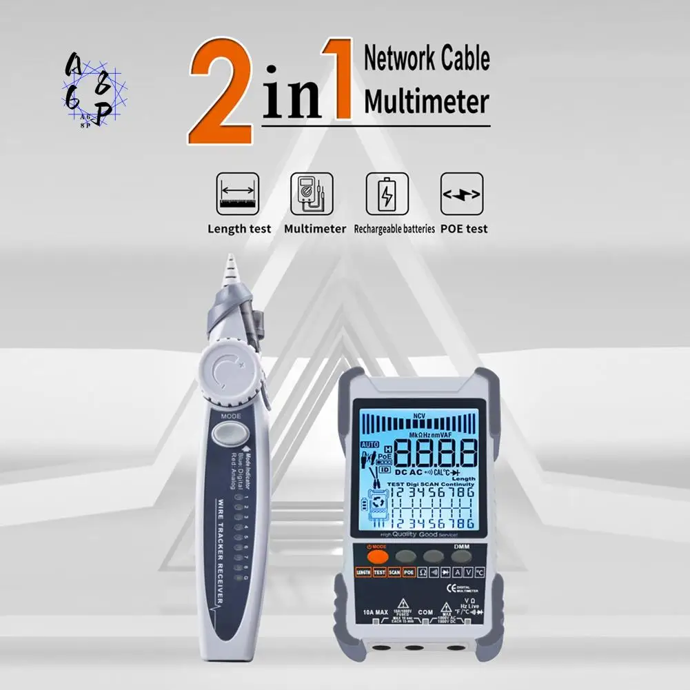A68P-ET618 Network Cable Tester With LCD Display Analogs Digital Search POE Test Cable Wiremap Tester ID Mapping Tool
