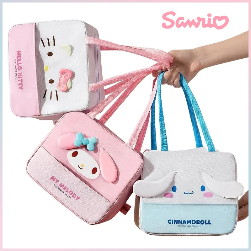 Kawaii Hello Kitty Sanrio Bento Bag Anime My Melody Lunch Box Insulation Bag High-Capacity Portable  Aluminum Foil Thickened