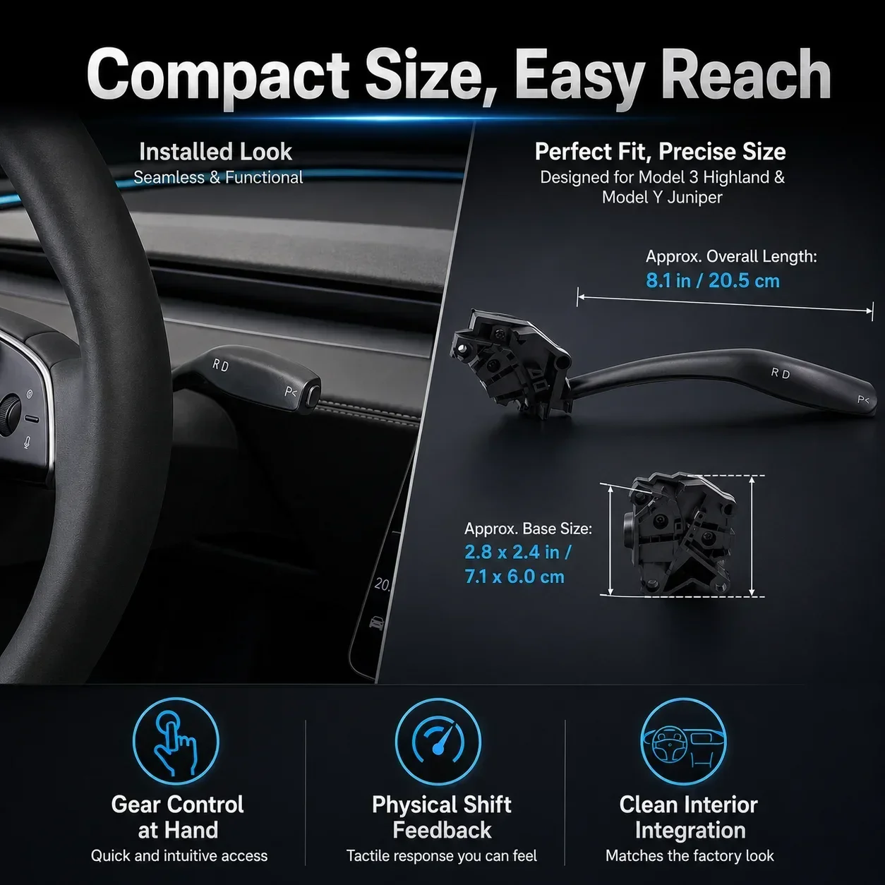Gear Shift Stalk Right Side Lever for Tesla Model 3 Highland Model Y Juniper Physical Shifter Handle D P R Indicator Upgrade Kit