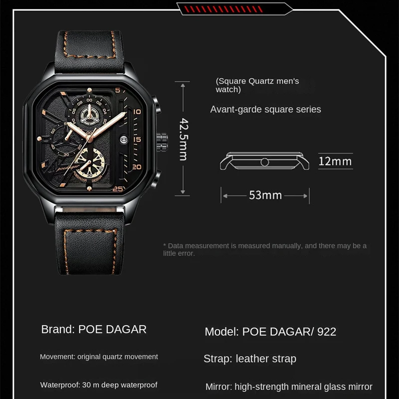 POEDAGAR Mens Watches Top Brand Luxury Leather Waterproof Luminous Date Chronograph Wristwatch For Men Sprots Quartz Watches Men