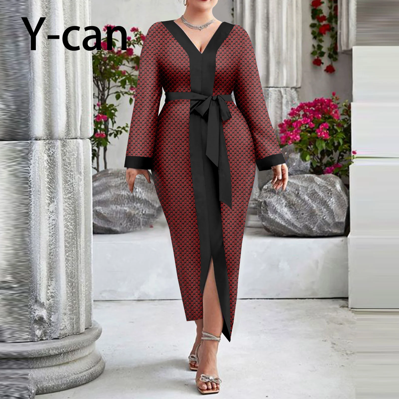 

African Style Women Fashion Long Dresses Deep V-neck Sexy Ankle Length Dashiki Print Party Causal Home Vestidos Outfits Y2325081