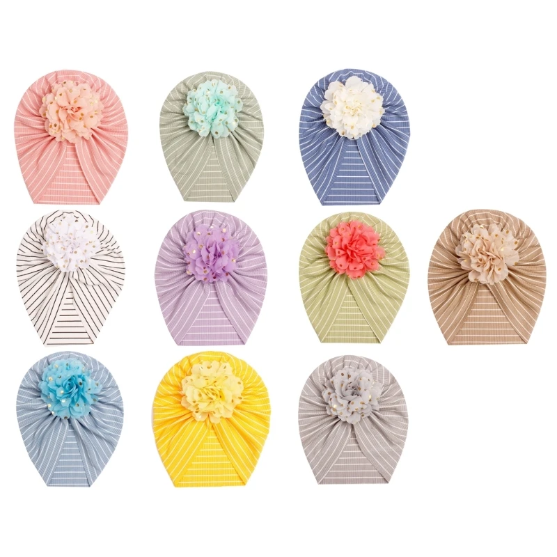 

Baby Turban Hat with Flower Shaped Soft Baby Girls Hats Solid Color Newborn Cap