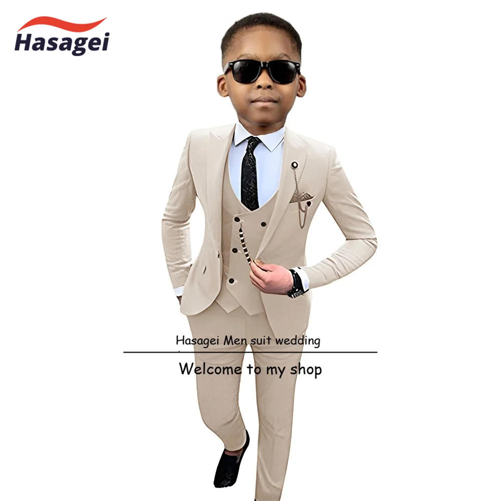 Fashion Kids Suit 3-Piece Suit Formal Boys Wedding Tuxedo Slim Fit Design Teen Stage Outfit 2-16 Years Old Customized Blazer