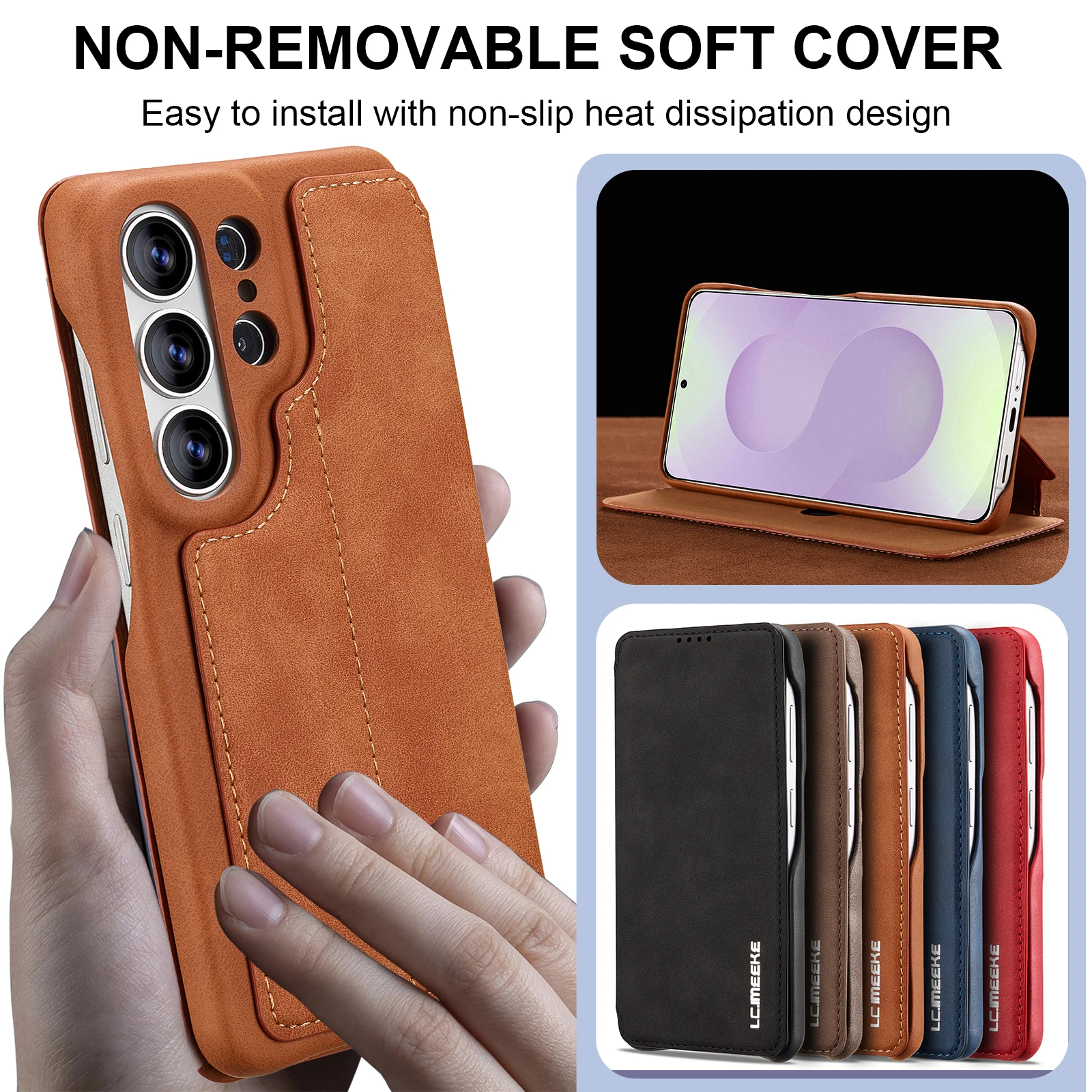Magnetyczne etui portfel ze skóry z przegródkami na karty do Samsung Galaxy S26 Ultra S25 Plus S24 S23 A54 A53 Note 20 z podpórką, odporne na wstrząsy — zdjęcie produktu 6