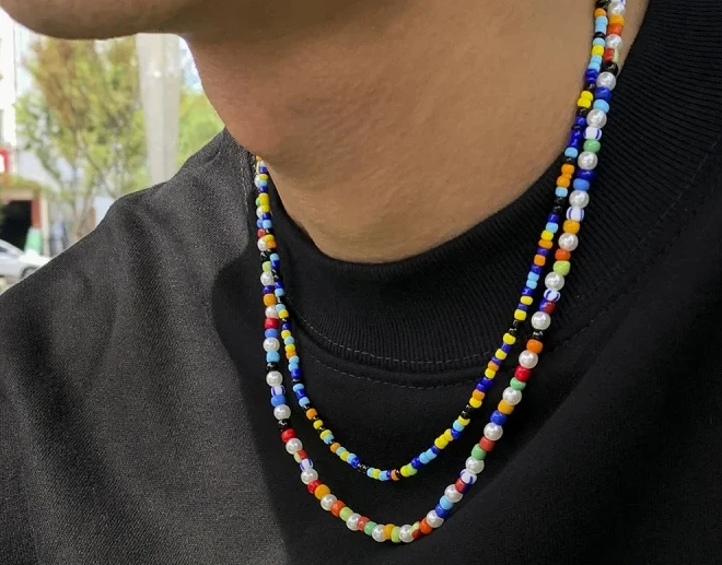 High Quality Men’s Trendy New Seed Bead Colorful Necklace Bohemian Style Necklace Set Fashion Jewelry