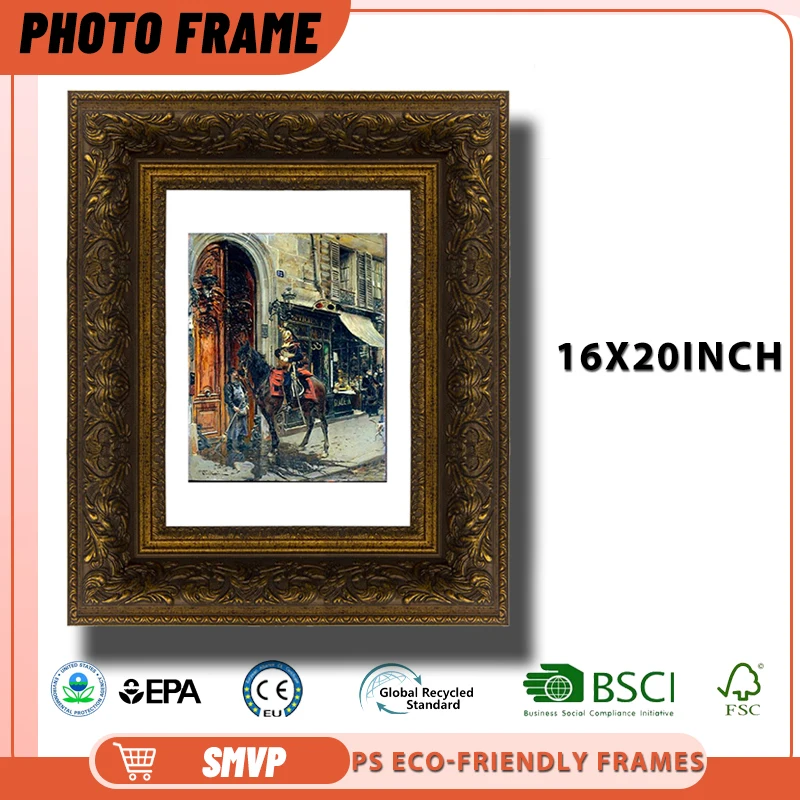 

16x20 Deep Brown Photo Frame with Gold Ornate Details Perfect for Classic Art Displays in Living Rooms Picture Frame