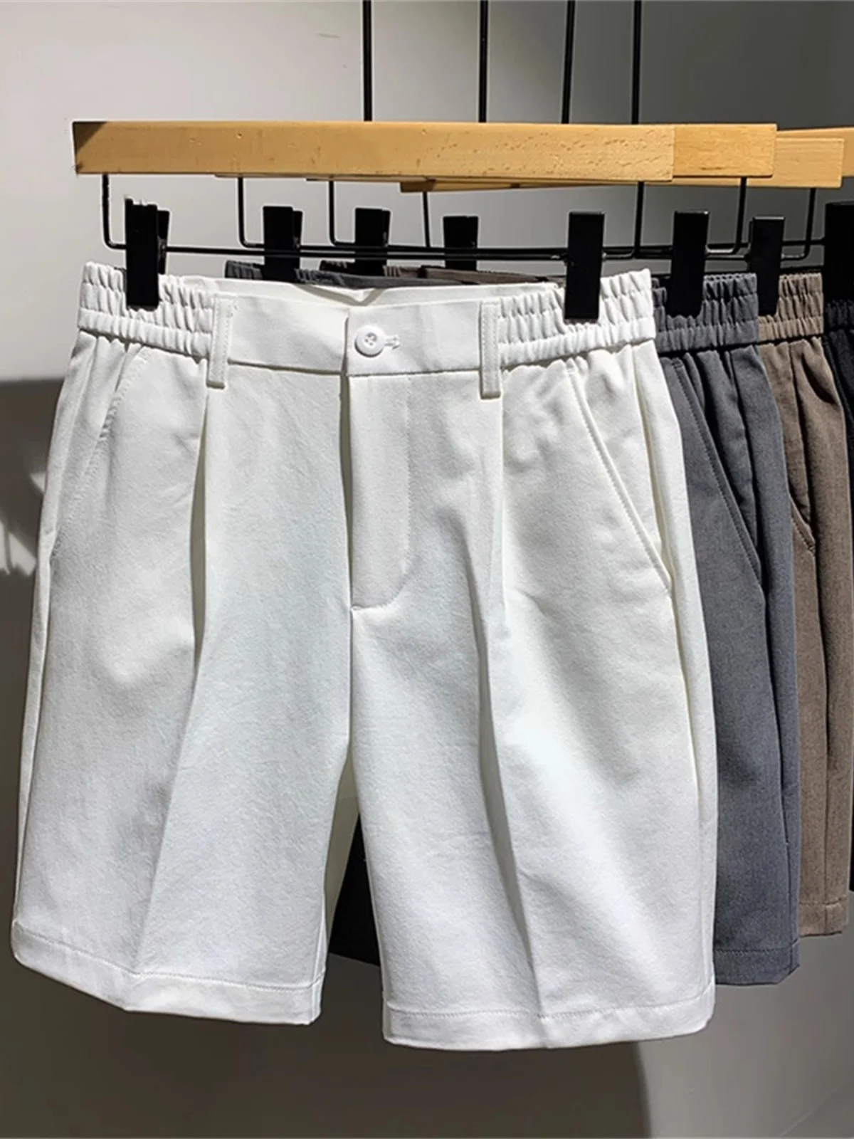 

British Style Casual Men's Short Pants Summer Slim Fit Trendy Five-Point Pure Color Straight Leg Shorts Youth Daily Wear