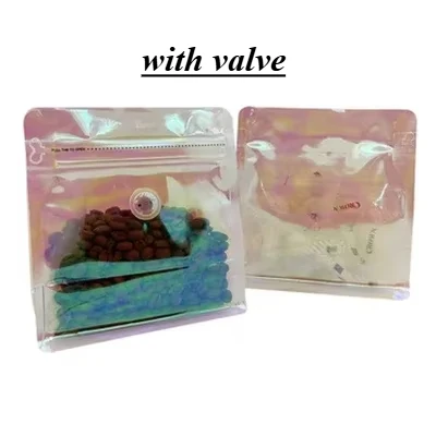 100 stks Holografische Ziplock Mylar Koffieboon Gebraden Zak 50g 125g 250g 500g Plastic Verpakking Voedsel thee Noten Aangepaste Logo Verpakking
