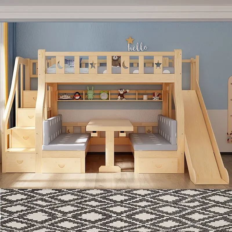 Factory Price Wood Children's Bedroom king Size Bunk Bed Drawers Kids Wooden Slide Storage Bed Furniture Set