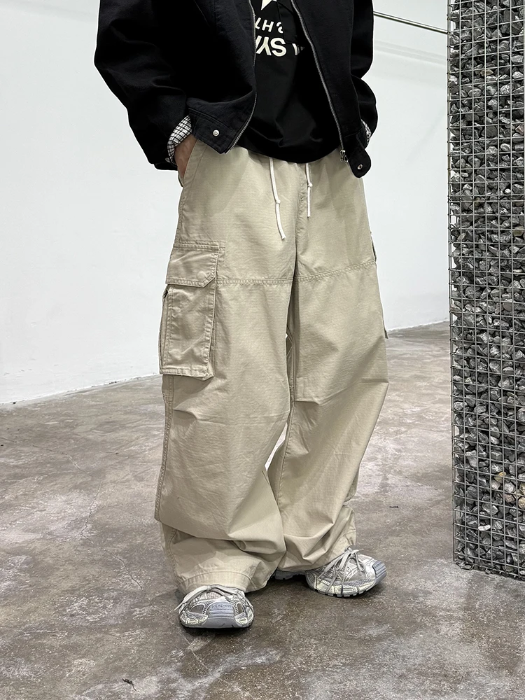 

American Retro Military Style Men's And Women's Work Pants Drawstring Casual Loose Straight Leg Long Trousers