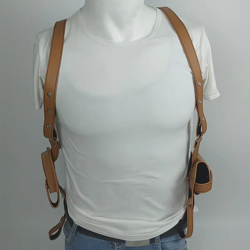 Concealed Tactical Hunting Underarm Holster PU Leather Gun 1911 Glock 17 19 31 Holster with Double Magazine Pouch - view 6