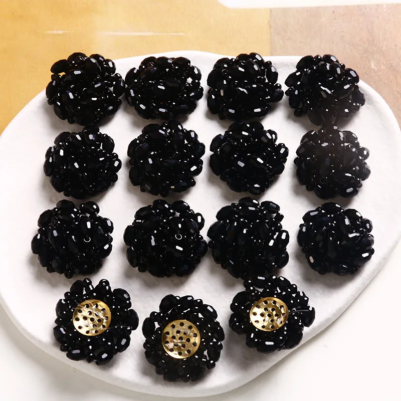 2pcs Retro dark personality pure black flowers DIY hand-woven beaded charms for jewelry making earrings supplies