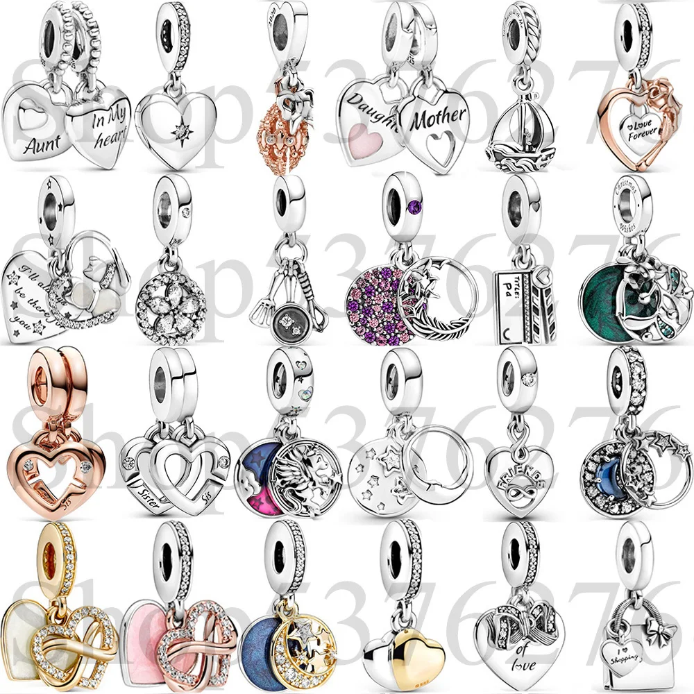 

925 Sterling Silver Bead Heart Rose Love Flower Friends Forever Dangle Charm For Fashion Women Bracelet Bangle Gift DIY Jewelry