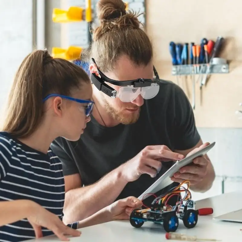 Student Night Reading Aids 1.5X 2.0X 2.5X 3.5X 4.0X 4.5X Glasses Loupe LED Light Headband Magnifier With Lamp, Removable Lens