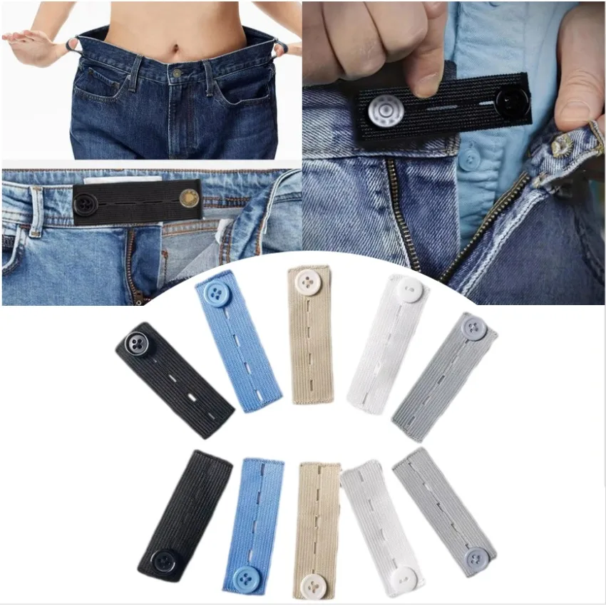 1/5pcs Adjustable Pant Extender Belt Elastic Jeans Waist Extension Buckle No Sewing Require Sewing Supplies for Jeans Maternity
