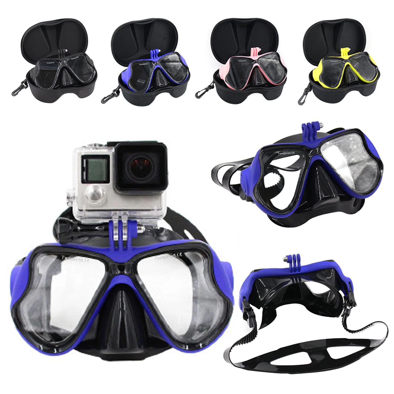 Tempered Glass Lens Diving Surfing Mask with Locking Mount for GoPro DJI Insta360 etc