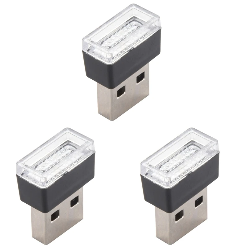 3X Mini Portable Mini USB LED Car Light Car Interior USB Atmosphere Light Plug And Play Decorative Light White