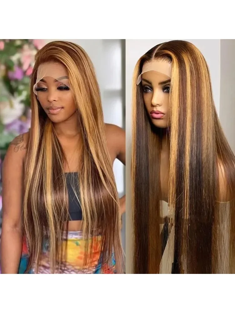200 Dichte P4/27 13x4 13x6 HD Transparen Full Frontal Lace Farbige Straight Frontal Preplucked Lace Echthaarperücken 46 Zoll