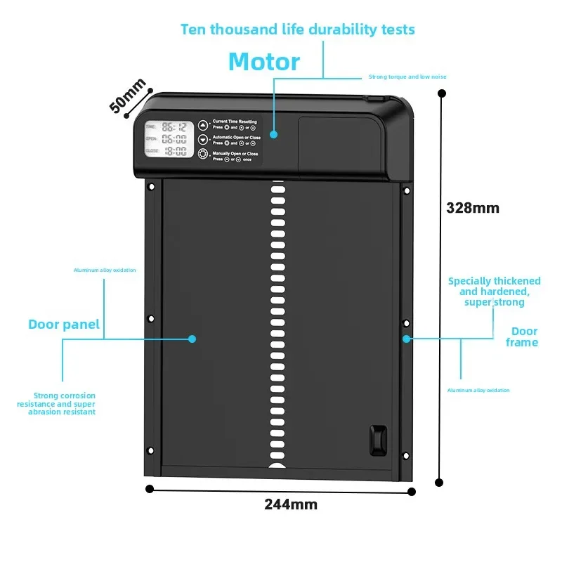 Automatic timing chicken coop door, long battery life aluminum alloy digital pet door
