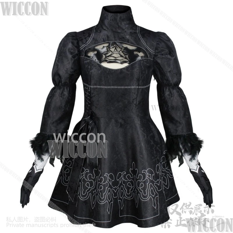 Nier Automata Anime Game Yorha 2B Cosplay Goth Costume Lolita Black Dress Wig For Girl Women Halloween Party Roleplay Customized