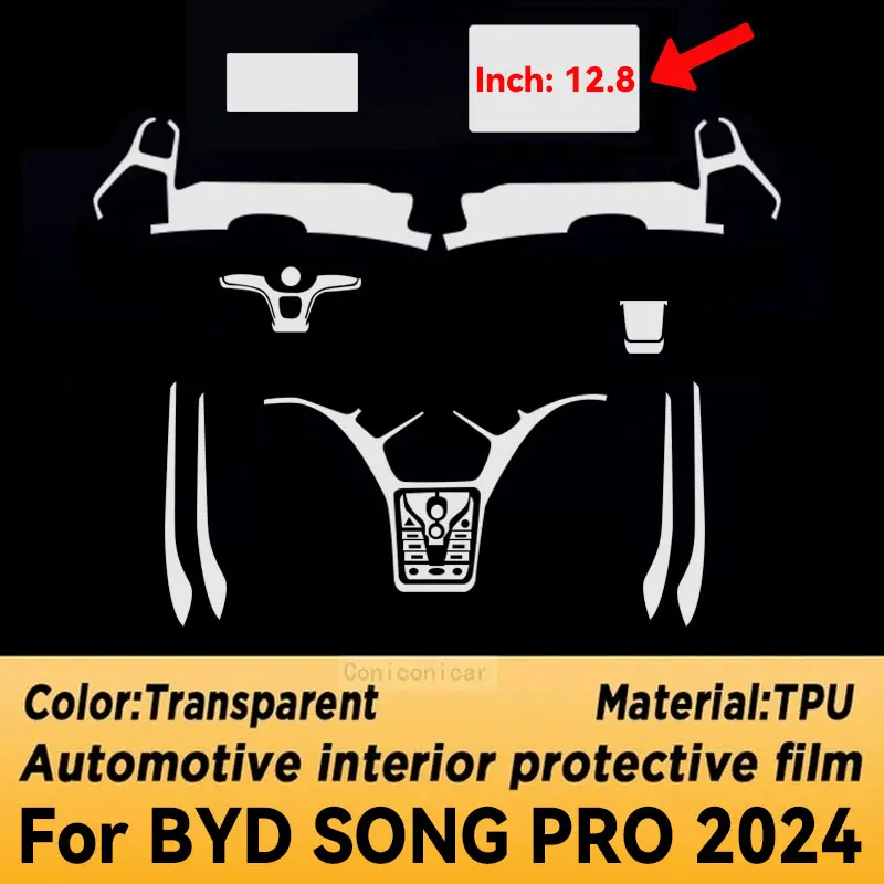 For BYD SONG PRO 2024 Gearbox Panel Navigation Automotive Interior Screen TPU Protective Film Cover Anti-Scratch Sticker